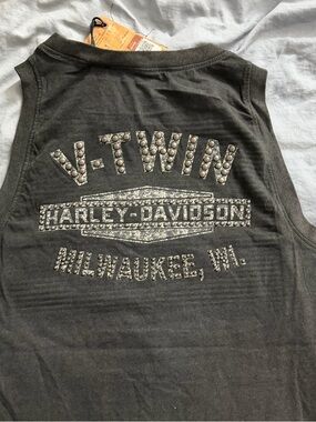 NWT Harley Davidson V-Twin Studded Muscle Tank Top XL Gray Vintage Wash